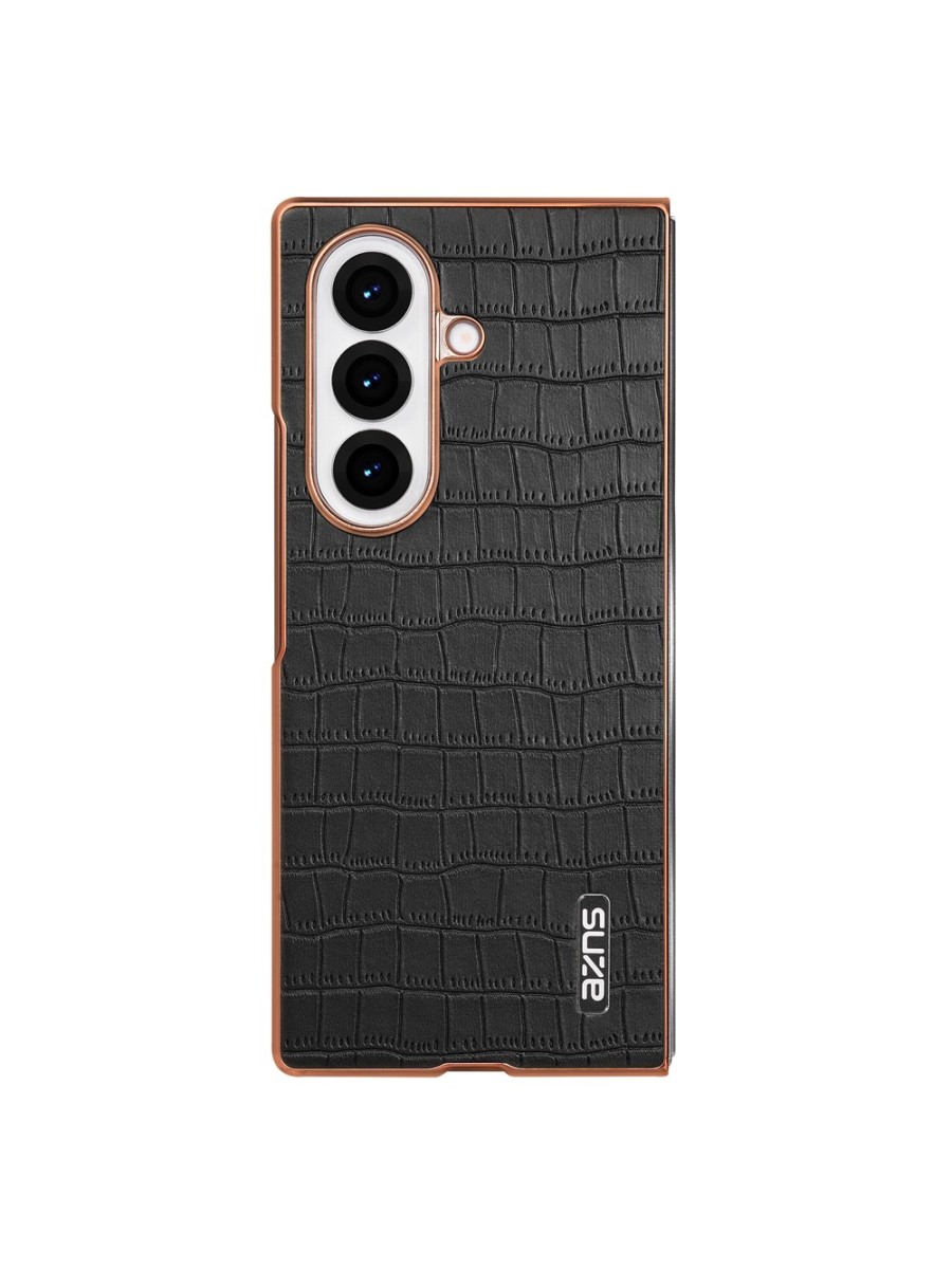 Предпазен гръб от еко кожа с крокодилски шарки за Samsung Galaxy Z Fold7 - черен