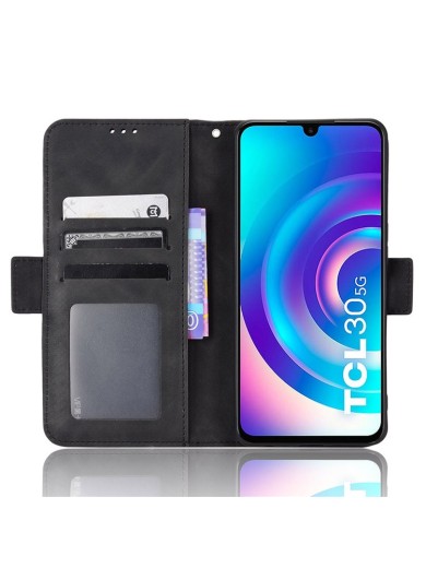 Калъф от еко кожа тип портмоне за TCL 30 5G - черен