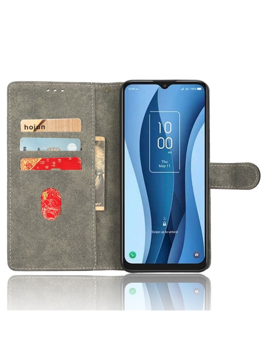 Калъф от еко кожа, тип портмоне с RFID блокиране за TCL 40 NxtPaper 5G - черен