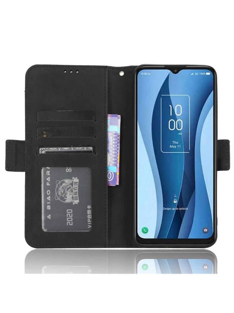 Калъф от еко кожа тип портмоне за TCL 40 XL - черен