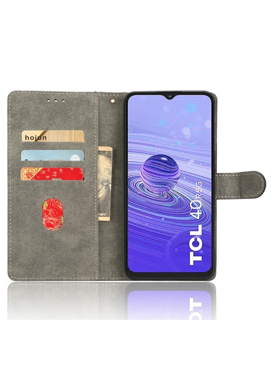 Калъф от еко кожа тип портмоне с RFID блокиране за TCL 40R - черен