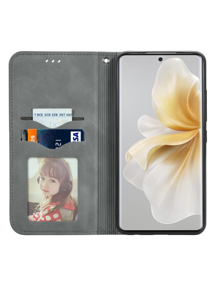 Калъф от еко кожа тип портмоне за TCL 50 Pro NxtPaper - сив