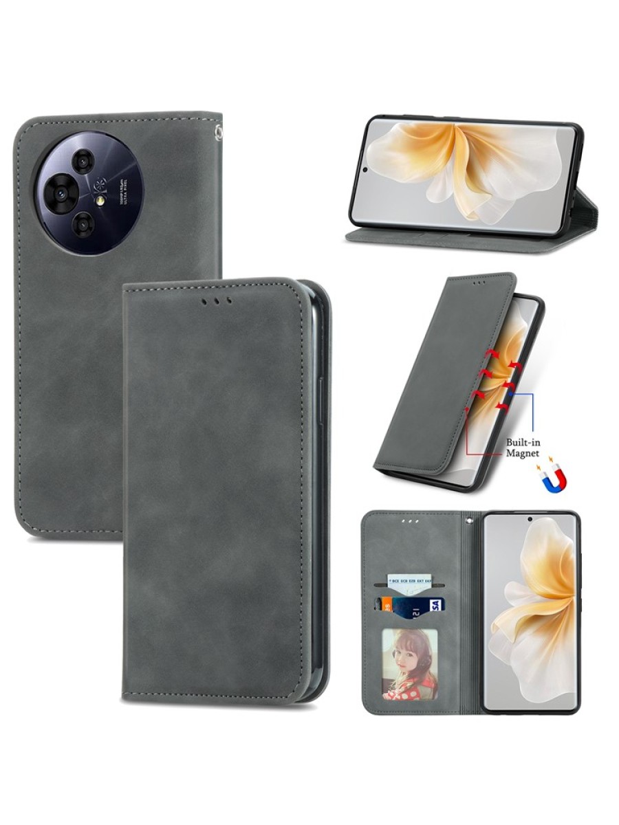Калъф от еко кожа тип портмоне за TCL 50 Pro NxtPaper - сив