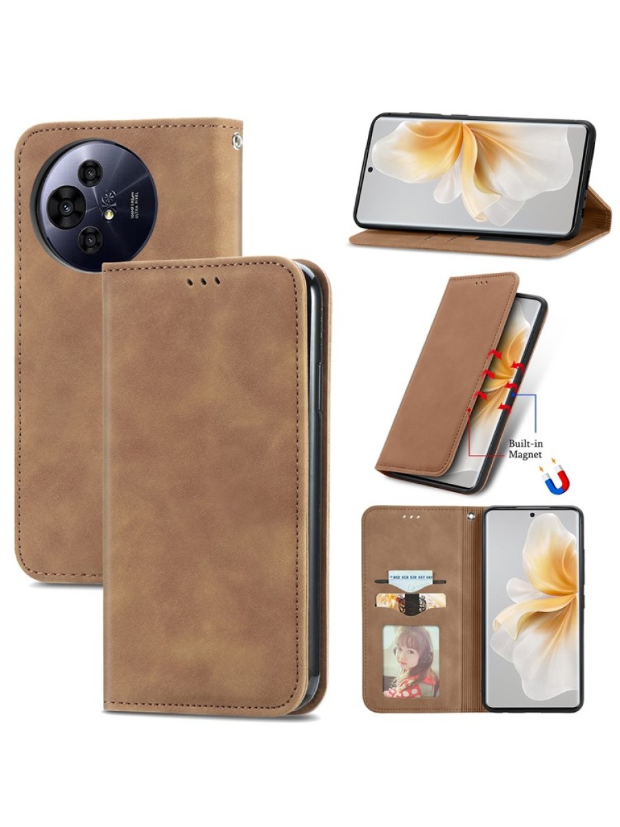 Калъф от еко кожа тип портмоне за TCL 50 Pro NxtPaper - кафяв