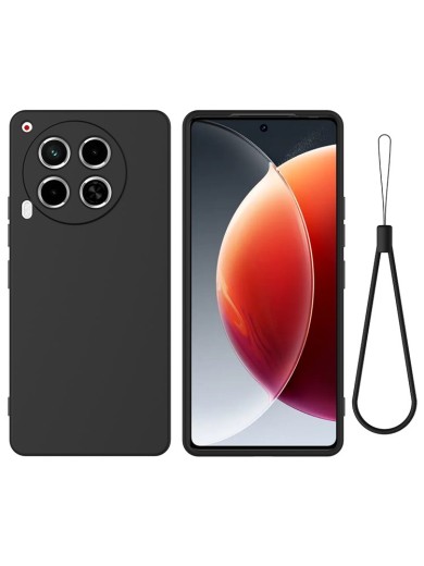 Предпазен устойчив на надраскване силиконов гръб с каишка за TECNO Camon 30 5G - черен