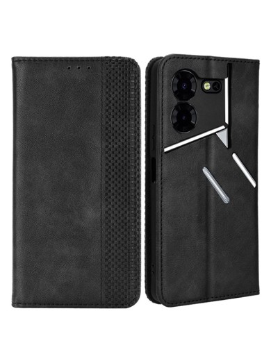 Калъф от еко кожа с ретро текстура тип портмоне за TECNO Pova 5 Pro - черен