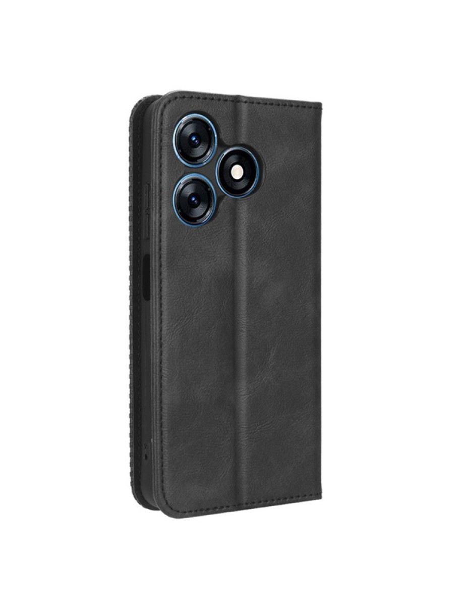 Калъф от еко кожа с ретро текстура тип портмоне за TECNO Spark 10 - черен