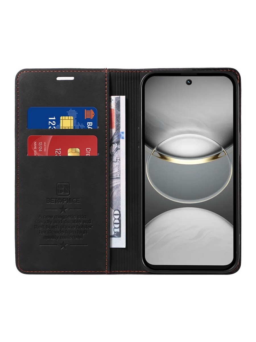 Калъф от еко кожа тип портмоне с RFID  блокираща технология за TECNO Spark 30 - черен