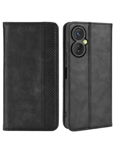 Калъф от еко кожа с ретро текстура тип портмоне за TECNO Spark 9 Pro - черен