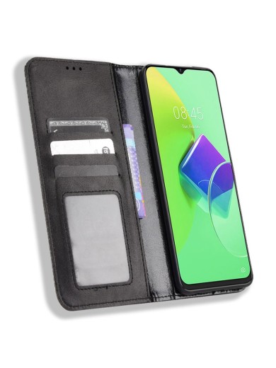 Калъф от еко кожа с ретро текстура тип портмоне за TECNO Spark 9 Pro - черен