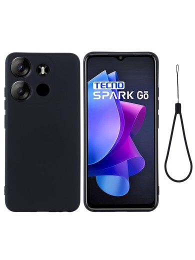 Предпазен удароустойчив силиконов гръб с каишка за TECNO Spark Go 2023 - черен