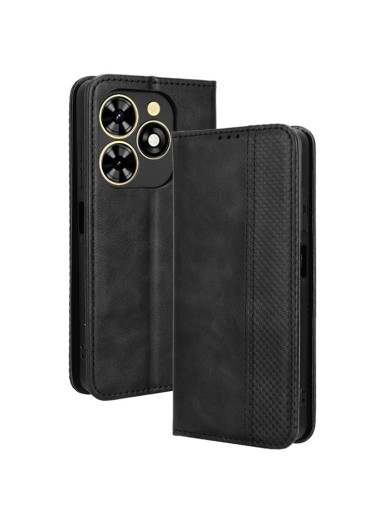 Калъф от еко кожа с ретро текстура тип портмоне за TECNO Spark Go 2024 - черен