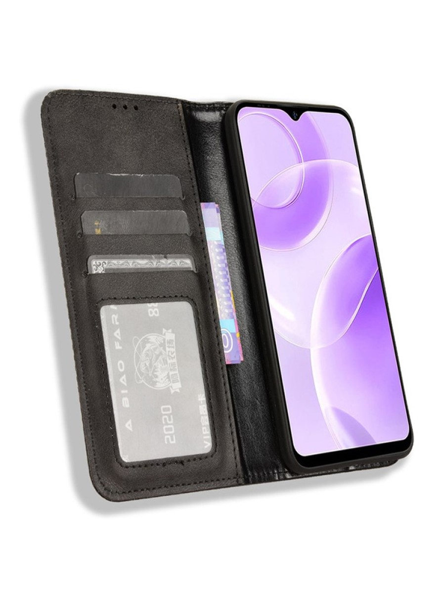 Калъф от еко кожа с ретро текстура тип портмоне за Ulefone Note 15 - черен