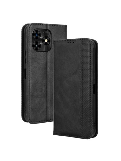 Калъф от еко кожа с ретро текстура тип портмоне за Umidigi G5A - черен