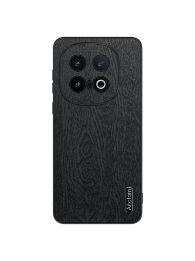 Удароустойчив калъф от еко кожа с дървесна текстура за vivo iQOO 13 - черен Удароустойчив калъф от еко кожа с дървесна текстура за vivo iQOO 13 - черен