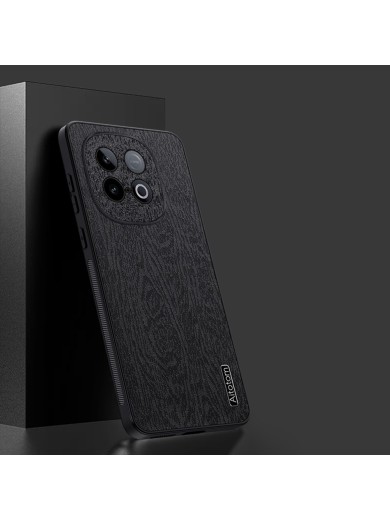 Удароустойчив гръб от еко кожа с дървесна текстура за vivo iQOO Z10 Turbo - черен