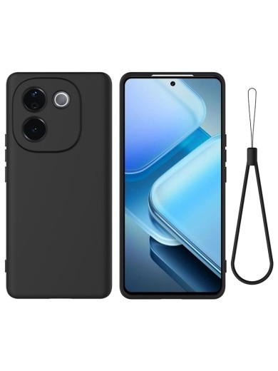 Предпазен удароустойчив силиконов гръб с каишка за vivo iQOO Z9s Pro - черен