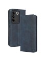 Калъф от еко кожа с ретро текстура тип портмоне за vivo S16 - син