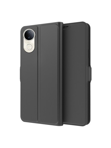 Удароустойчив калъф от еко кожа тип портмоне за vivo S20 - черен
