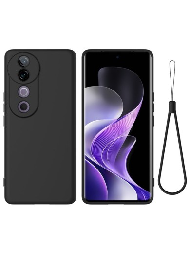 Предпазен удароустойчив силиконов гръб с каишка за vivo V40 - черен