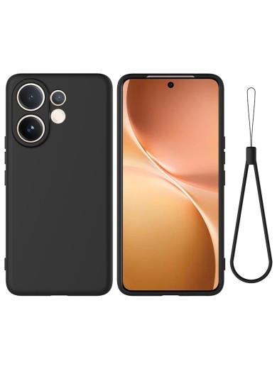 Предпазен устойчив на надраскване силиконов гръб с каишка за vivo V60 - черен Предпазен устойчив на надраскване силиконов гръб с каишка за vivo V60 - черен