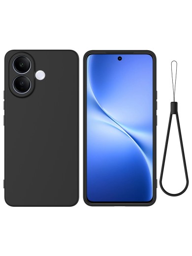 Предпазен устойчив на надраскване силиконов гръб с каишка за vivo V60 Lite 4G - черен Предпазен устойчив на надраскване силиконов гръб с каишка за vivo V60 Lite 4G - черен