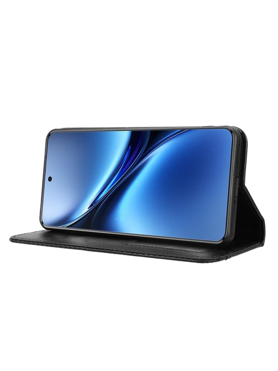 Калъф от еко кожа с ретро текстура тип портмоне за vivo X200 Pro - черен