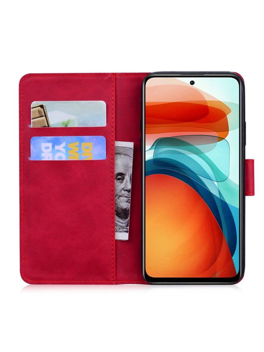 Калъф от еко кожа за Xiaomi 12 Lite с вид на портфейл със защитен капак - червен