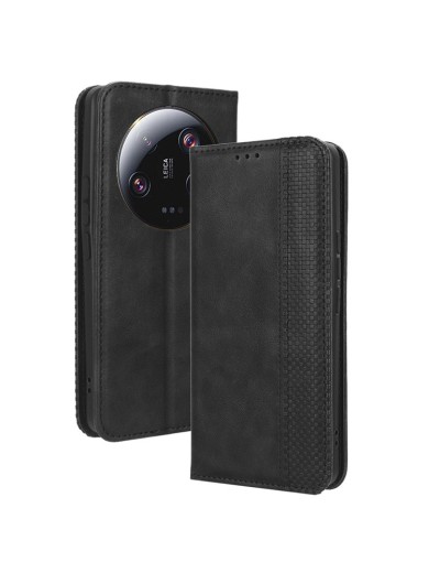 Калъф от еко кожа с ретро текстура тип портмоне за Xiaomi 13 Ultra - черен Калъф от еко кожа с ретро текстура тип портмоне за Xiaomi 13 Ultra - черен