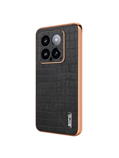 Предпазен гръб от еко кожа с крокодилова текстура за Xiaomi 14 - черен Предпазен гръб от еко кожа с крокодилова текстура за Xiaomi 14 - черен