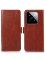 Калъф от еко кожа, тип портмоне за Xiaomi 14 - кафяв