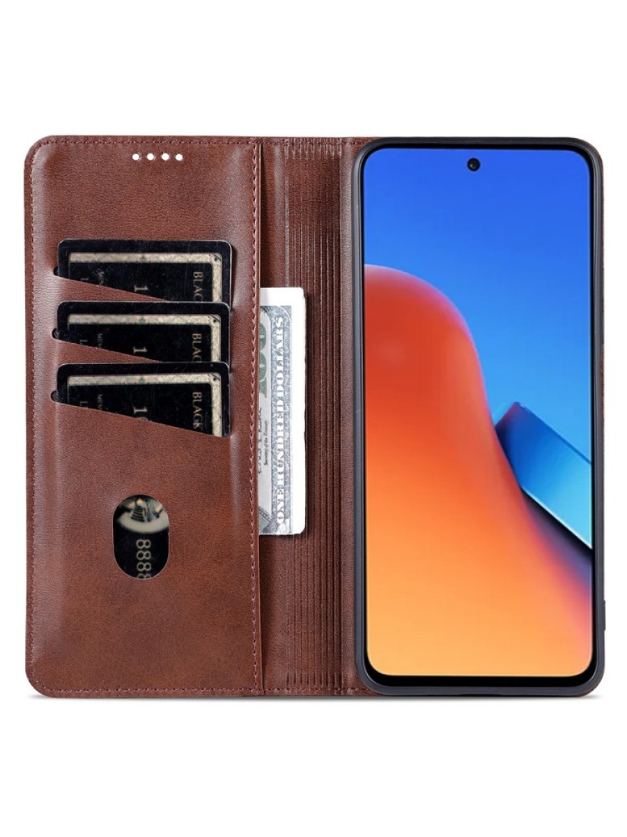 Калъф от еко кожа тип портмоне за Xiaomi 14 - кафяв