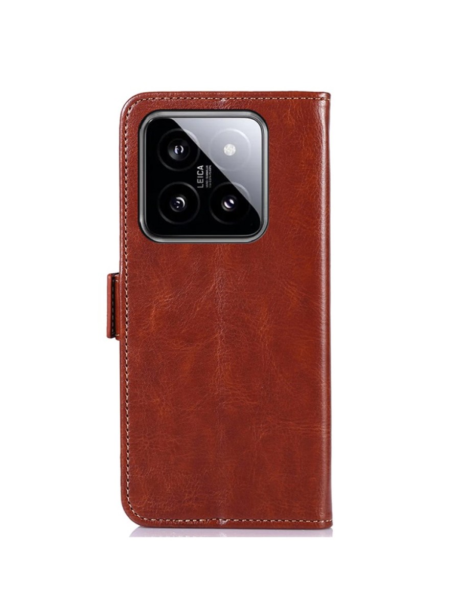 Калъф от еко кожа, тип портмоне за Xiaomi 14 - кафяв
