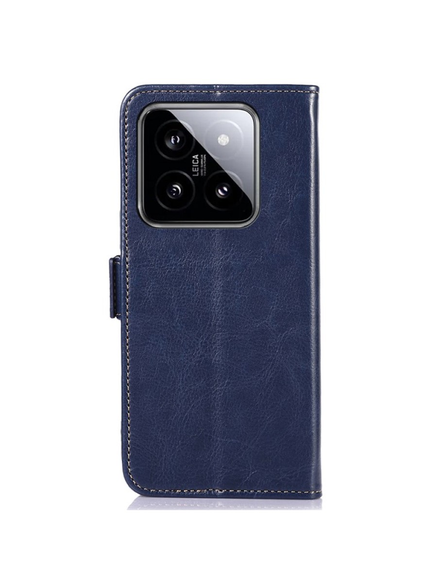 Калъф от еко кожа, тип портмоне за Xiaomi 14 - син