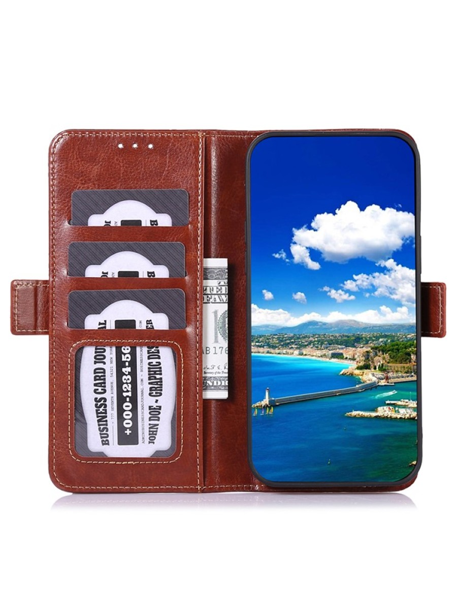 Калъф от еко кожа, тип портмоне за Xiaomi 14 - кафяв