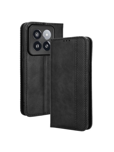 Калъф от еко кожа с ретро текстура тип портмоне за Xiaomi 14 Pro - черен