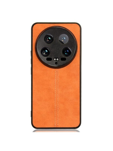 Предпазен гръб с текстура на телешка кожа за Xiaomi 14 Ultra - оранжев
