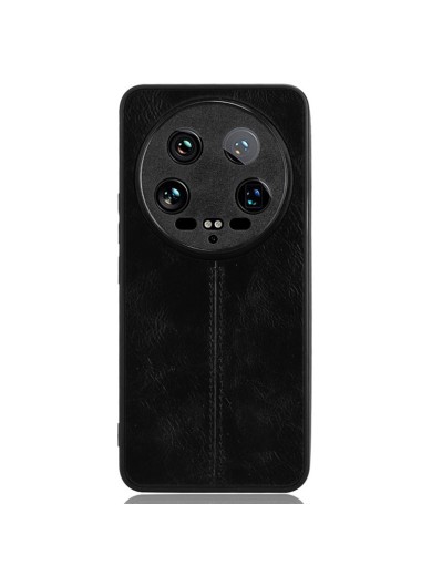 Предпазен гръб с текстура на телешка кожа за Xiaomi 14 Ultra - черен