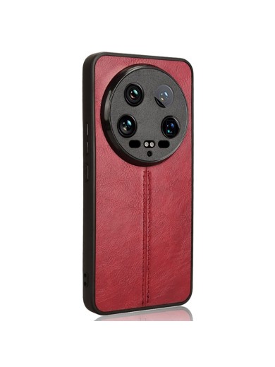 Предпазен гръб с текстура на телешка кожа за Xiaomi 14 Ultra - червен
