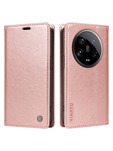 Калъф от еко кожа тип портмоне за Xiaomi 14 Ultra - розов
