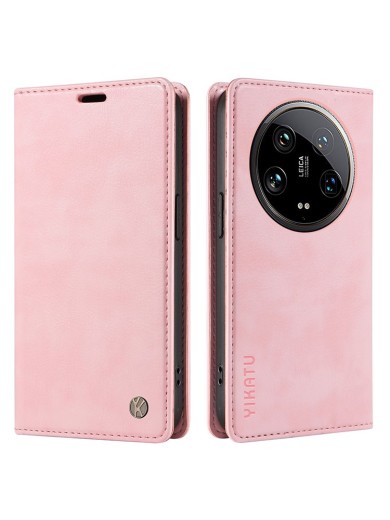 Калъф от еко кожа тип портмоне за Xiaomi 14 Ultra - розов