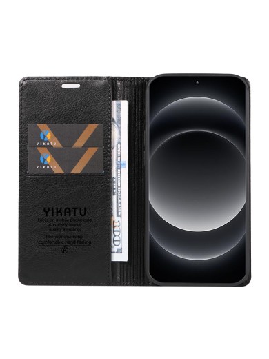 Калъф от еко кожа тип портмоне за Xiaomi 14 Ultra - черен