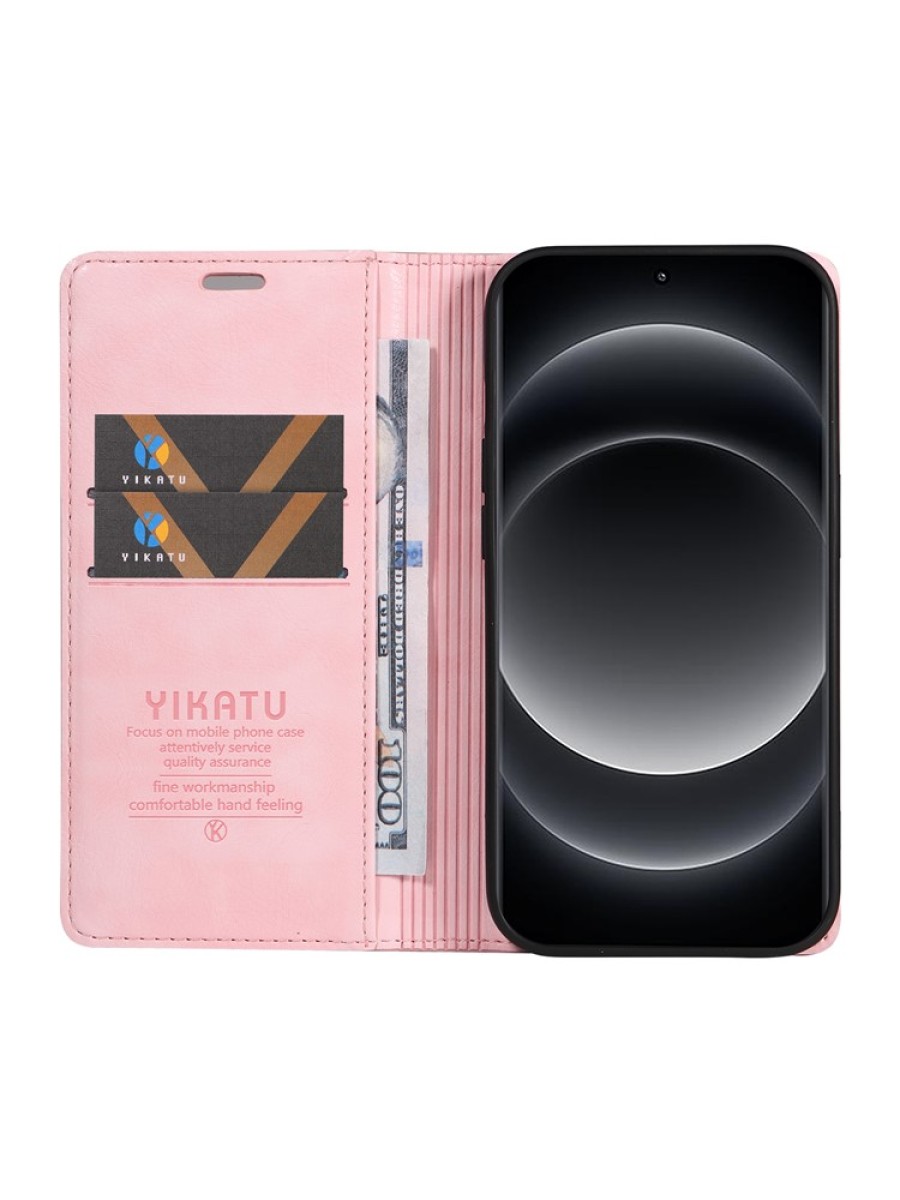 Калъф от еко кожа тип портмоне за Xiaomi 14 Ultra - розов