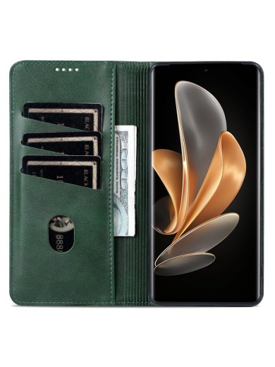 Калъф от еко кожа тип портмоне за Xiaomi 14 Ultra - зелен