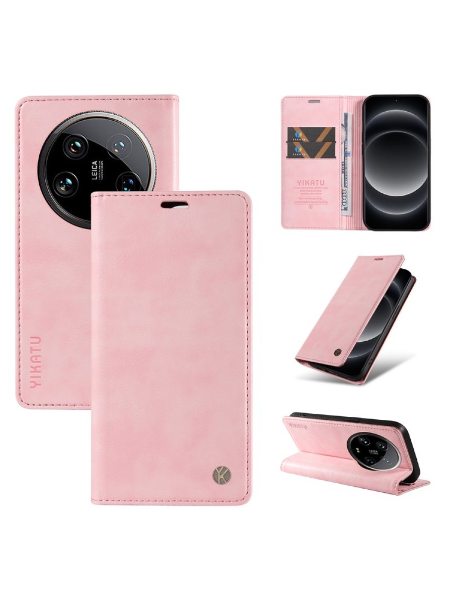 Калъф от еко кожа тип портмоне за Xiaomi 14 Ultra - розов