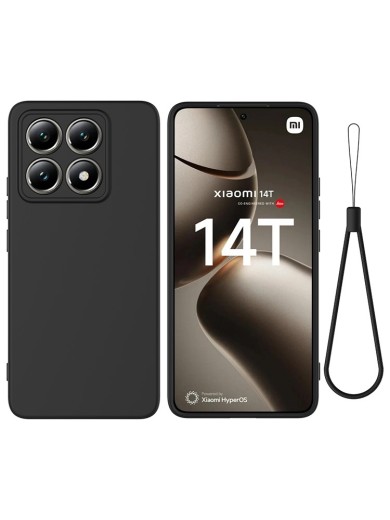 Предпазен удароустойчив силиконов гръб с каишка за Xiaomi 14T - черен