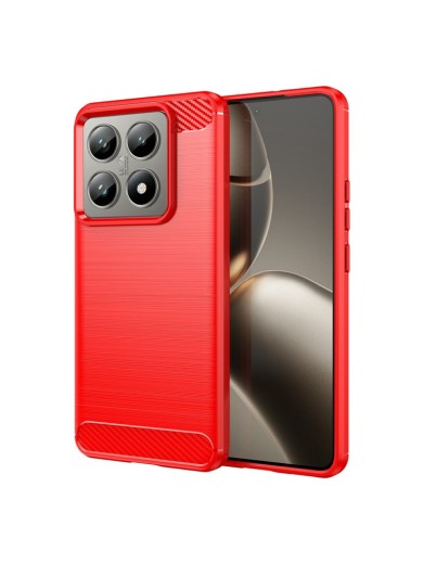 Мек удароустойчив гръб с текстура на карбонови влакна за Xiaomi 14T - червен
