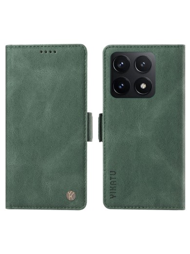 Калъф от еко кожа тип портмоне за Xiaomi 14T - зелен