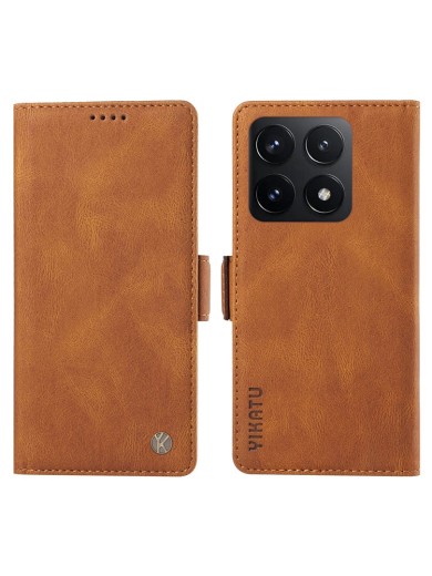 Калъф от еко кожа тип портмоне за Xiaomi 14T - кафяв