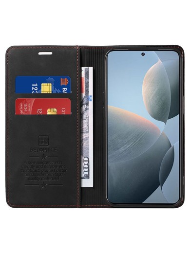 Калъф от еко кожа тип портмоне с RFID  блокираща технология за Xiaomi 14T - черен